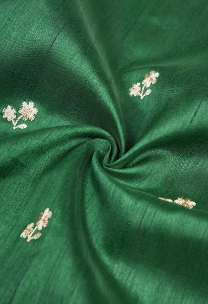 Basil Green Tussar Saree with Without Zari Zari Buttis (small Dots Or Motifs)
