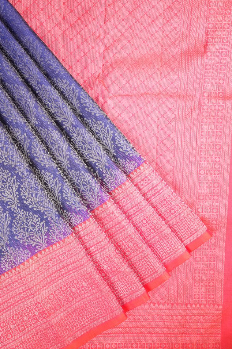 Admiral Blue Soft Silk Saree with Silver Zari Floral Patterns view 1