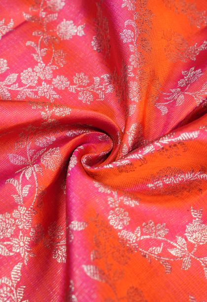 Peach Pink Kanchipuram Silk Sarees with Gold Zari Floral Patterns