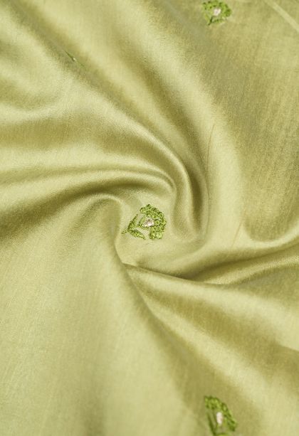 Olive Green Tussar Saree with Without Zari Zari Buttis (small Dots Or Motifs)