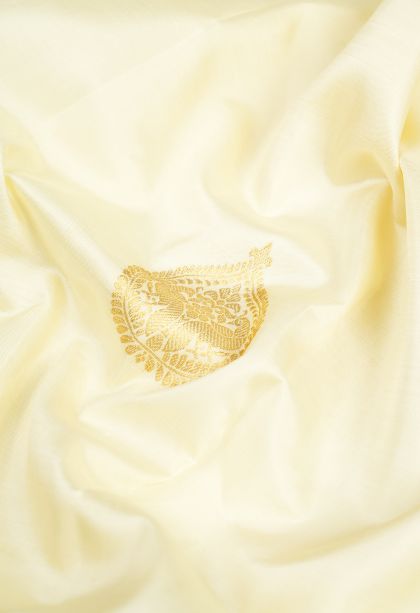Cream White Kanchipuram Silk Sarees with Gold Zari Peacock Motifs