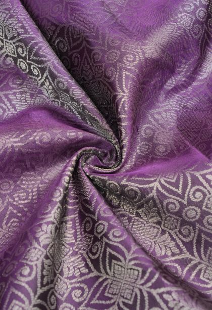 Bosenberry Purple Soft Silk Saree with Silver Zari Floral Patterns