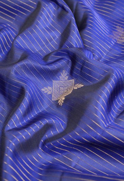 Lapis Blue Soft Silk Saree with Gold Zari Stripes