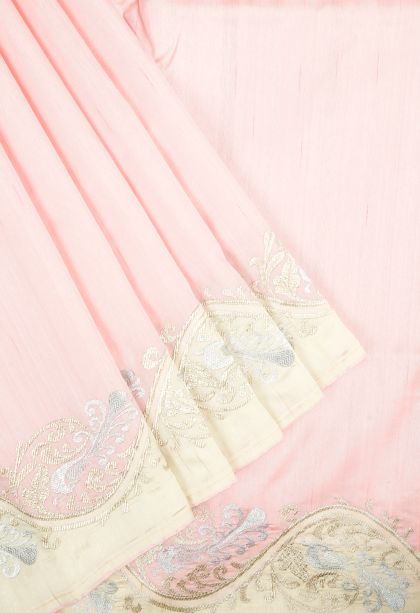 Blush Pink Tussar Saree with Without Zari Zari Plain