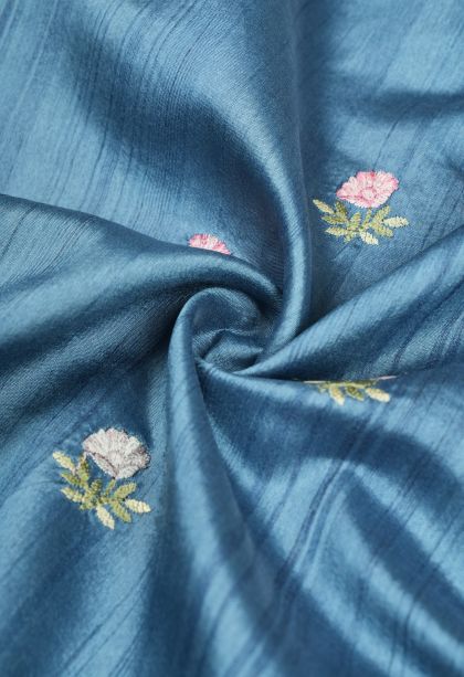Cerulean Blue Tussar Saree with Without Zari Zari Buttis (small Dots Or Motifs)