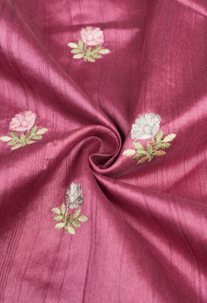 Rouge Pink Tussar Saree with Without Zari Zari Buttis (small Dots Or Motifs)