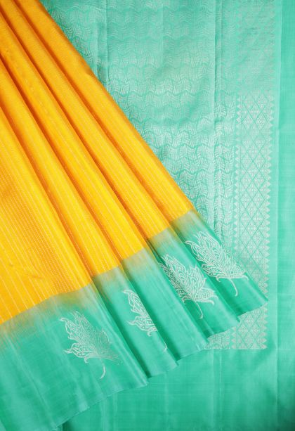 Lemon Yellow Soft Silk Saree with Silver Zari Floral Patterns