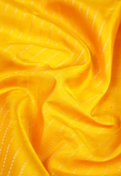 Lemon Yellow Soft Silk Saree with Silver Zari Floral Patterns