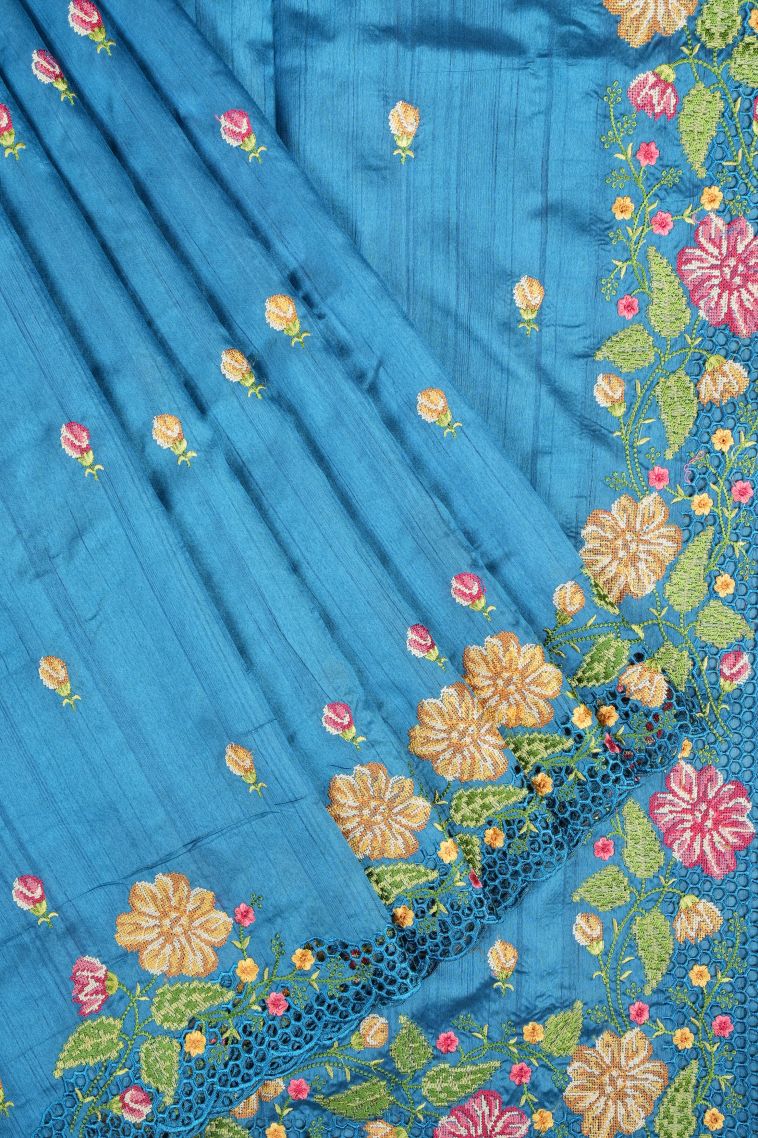 Daffane Blue Tussar Saree with Without Zari Zari Buttis (small Dots Or Motifs) view 1