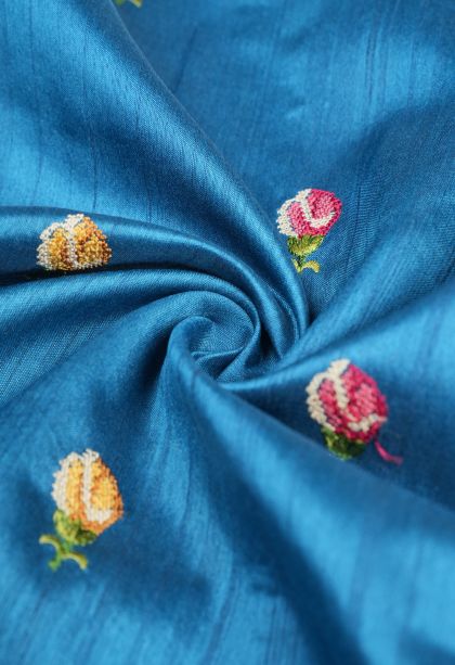 Daffane Blue Tussar Saree with Without Zari Zari Buttis (small Dots Or Motifs)