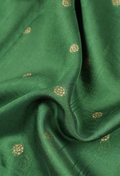Basil Green Banaras Sarees with Copper Zari Buttis (small Dots Or Motifs)