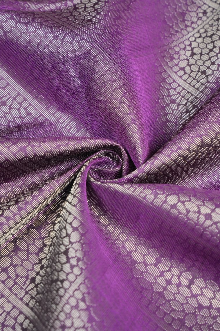 Jam Purple Soft Silk Saree with Silver Zari Floral Patterns view 4