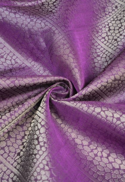 Jam Purple Soft Silk Saree with Silver Zari Floral Patterns