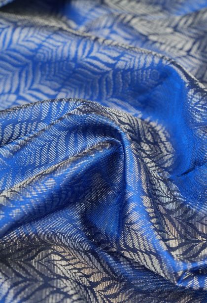 Azure Blue Soft Silk Saree with Silver Zari Floral Patterns