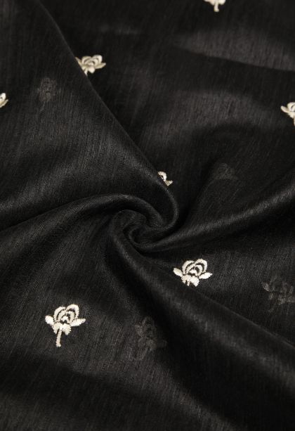 Asphalt Black Tussar Saree with Without Zari Zari Buttis (small Dots Or Motifs)