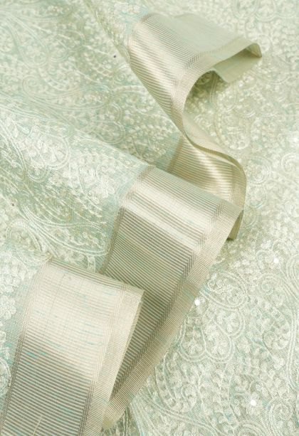 Arctic Blue Organza Saree with Without Zari Zari Floral Patterns