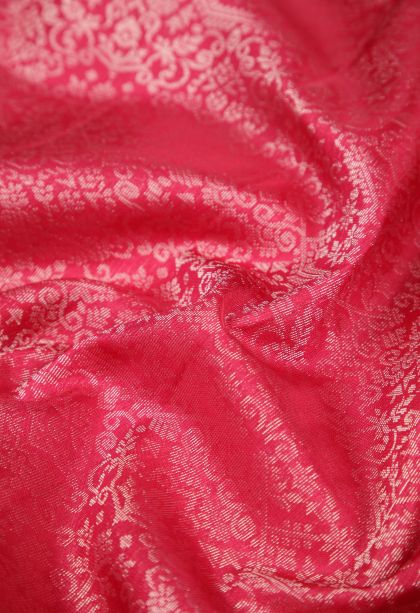 Hot Pink Soft Silk Saree with Silver Zari Floral Patterns