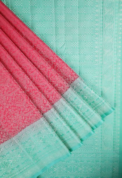 Hot Pink Soft Silk Saree with Silver Zari Floral Patterns