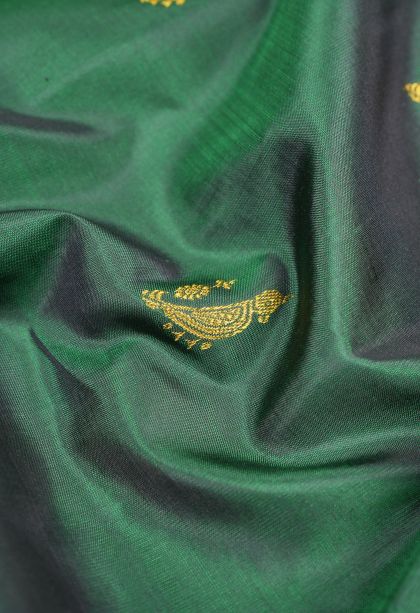 Basil Green Kanchipuram Silk Sarees with Gold Zari Buttis (small Dots Or Motifs)