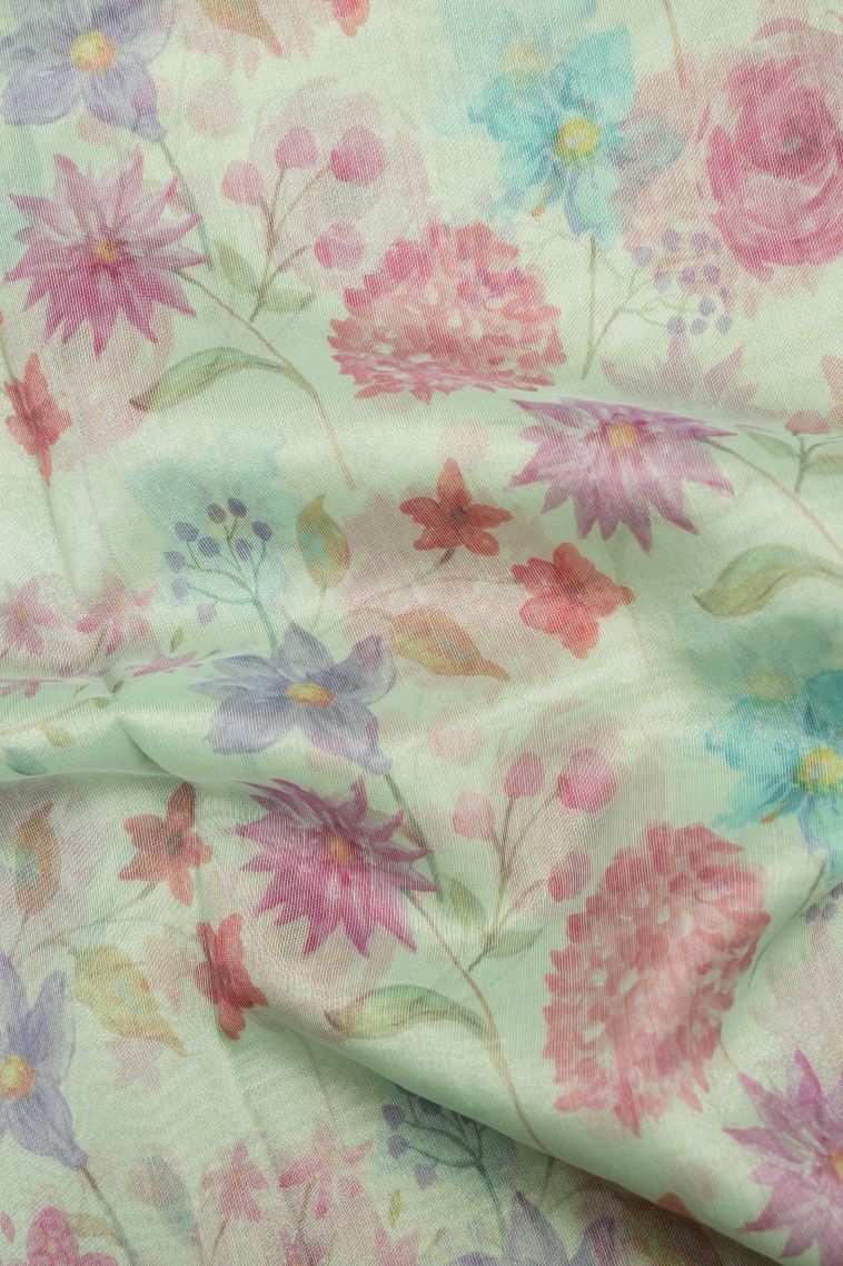Mint Green Organza Saree with Without Zari Zari Floral Patterns view 3