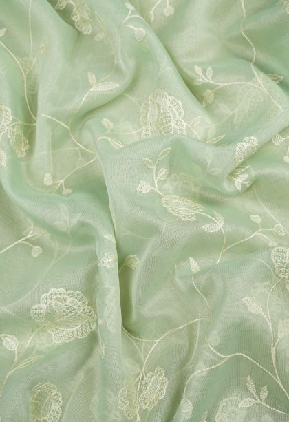 Mint Green Organza Saree with Without Zari Zari Floral Patterns