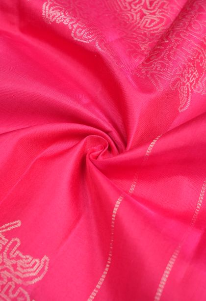 Hot Pink Soft Silk Saree with Silver Zari Stripes
