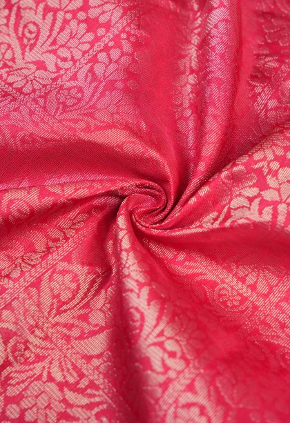 Strawberry Pink Soft Silk Saree with Silver Zari Floral Patterns