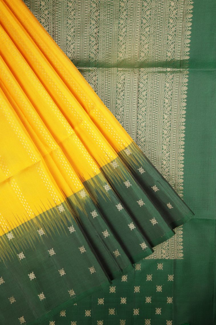 Lemon Yellow Soft Silk Saree with Gold Zari Stripes view 1
