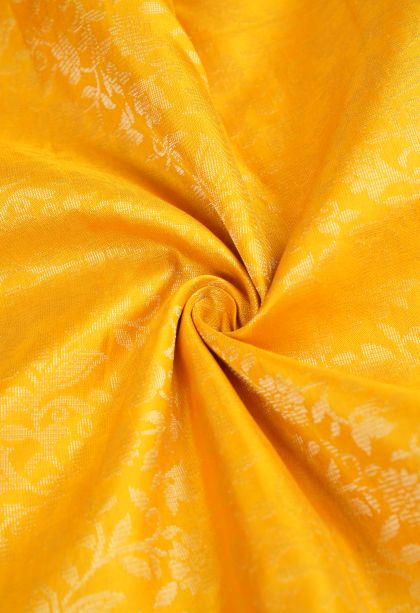 Gold Soft Silk Saree with Silver Zari Floral Patterns