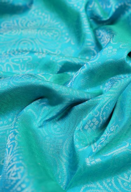 Arctic Blue Soft Silk Saree with Silver Zari Floral Patterns
