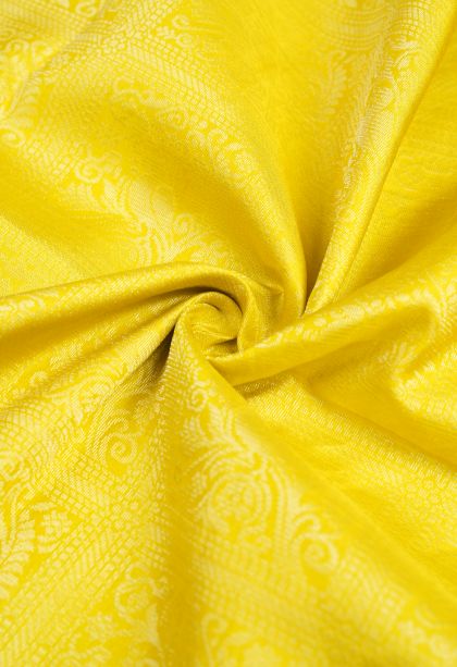 Lemon Yellow Soft Silk Saree with Silver Zari Floral Patterns