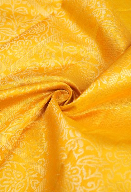 Lemon Yellow Soft Silk Saree with Gold Zari Floral Patterns