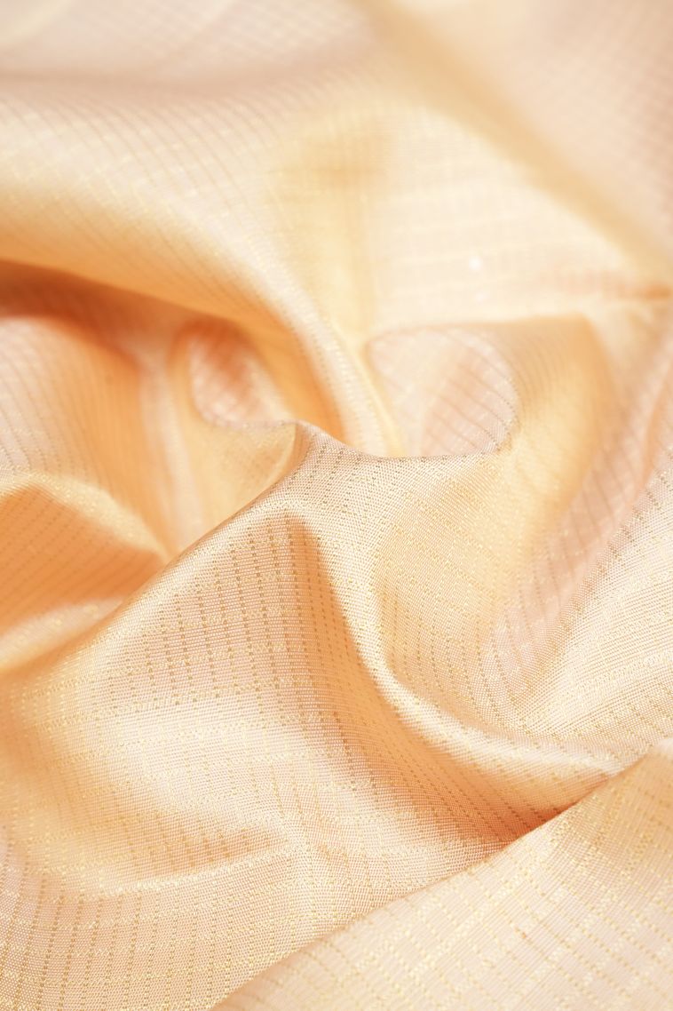 Cream White Kanchipuram Silk Sarees with Gold Zari Checks view 4