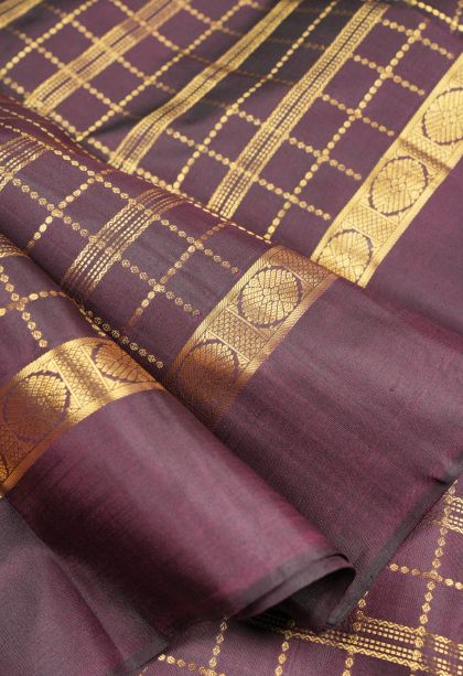 Garnet Red Kanchipuram Silk Sarees with Gold Zari Checks