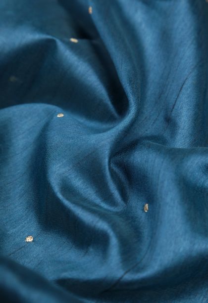 Lapis Blue Tussar Saree with Without Zari Zari Buttis (small Dots Or Motifs)