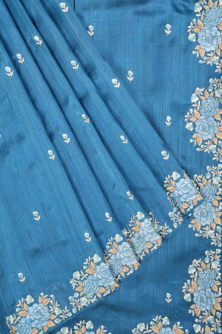 Lapis Blue Tussar Saree with Without Zari Zari Paisley (mango Design) view 1