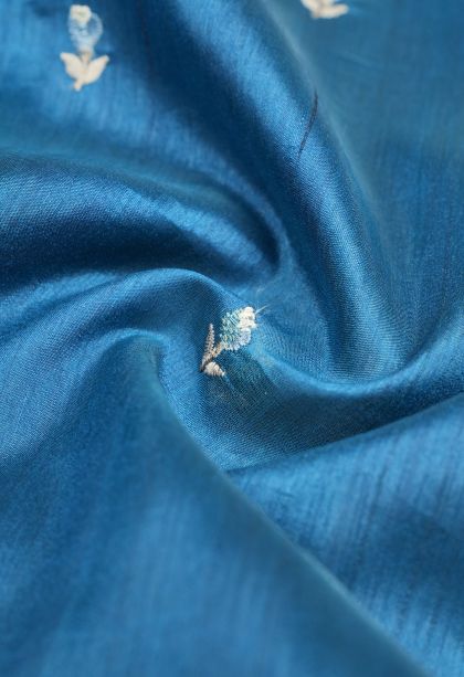 Lapis Blue Tussar Saree with Without Zari Zari Paisley (mango Design)