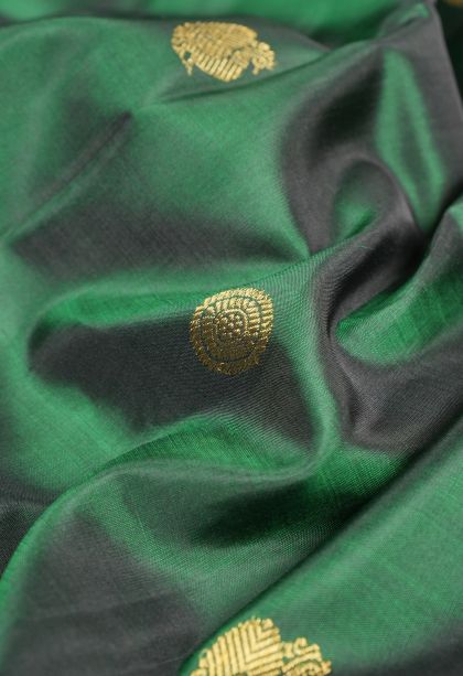 Basil Green Kanchipuram Silk Sarees with Gold Zari Buttis (small Dots Or Motifs)