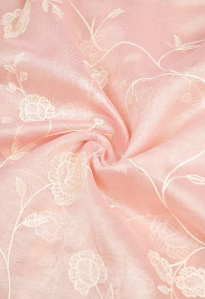 Crepe Pink Organza Saree with Without Zari Zari Floral Patterns