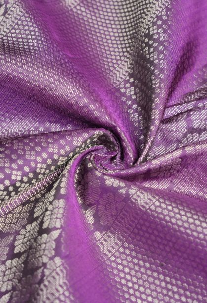 Amethyst Purple Soft Silk Saree with Silver Zari Floral Patterns