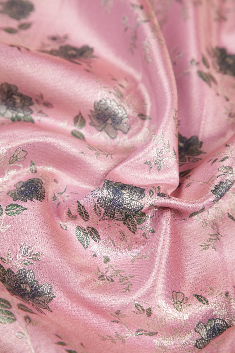 Blush Pink Tissue Silk Sarees with Silver Zari Floral Patterns view 4