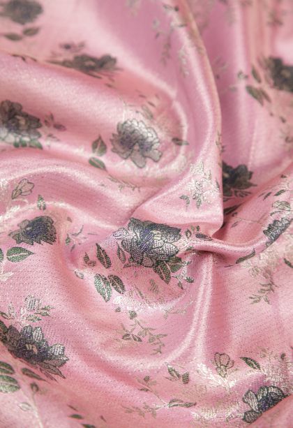 Blush Pink Tissue Silk Sarees with Silver Zari Floral Patterns