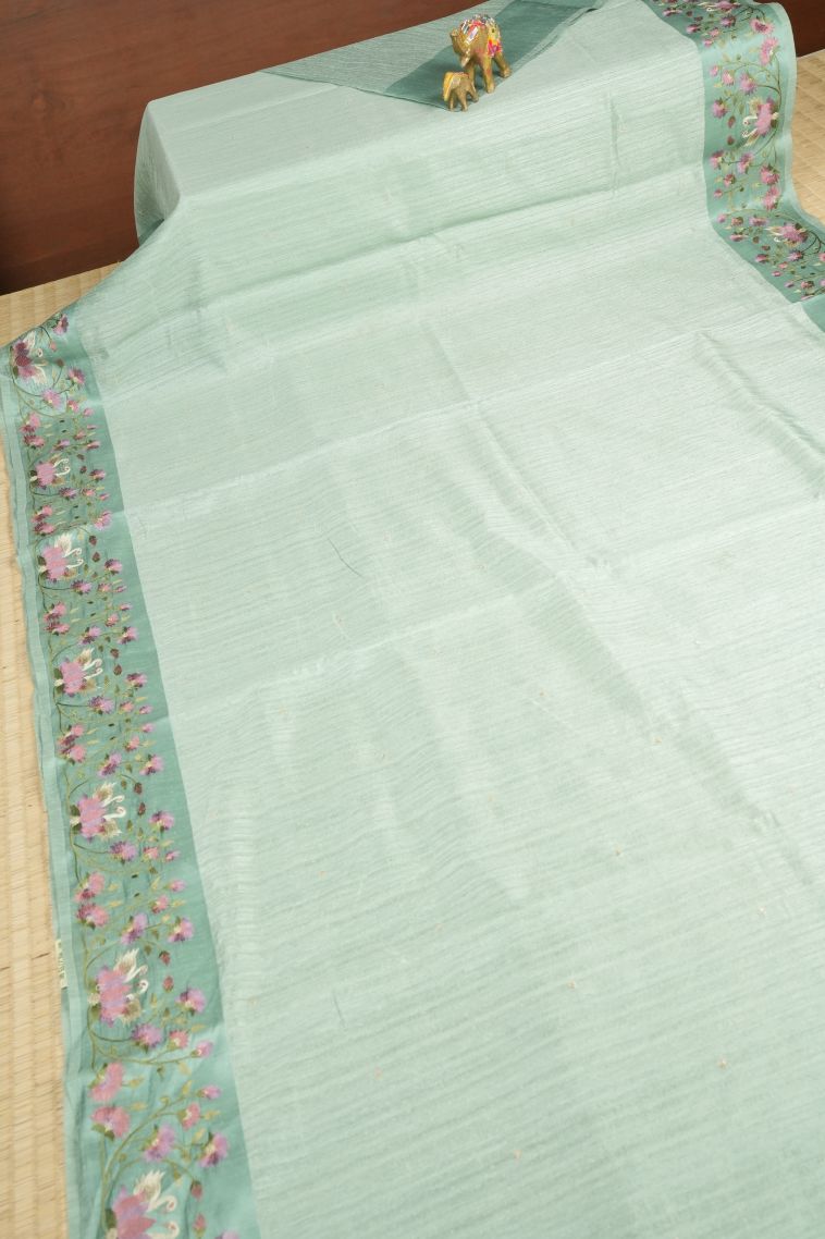Arctic Blue Tussar Saree with Without Zari Zari Buttis (small Dots Or Motifs) view 2