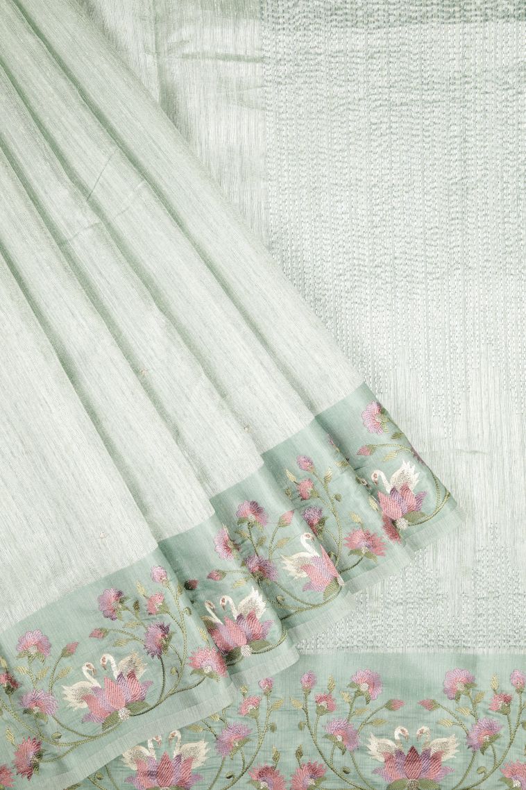 Arctic Blue Tussar Saree with Without Zari Zari Buttis (small Dots Or Motifs) view 1