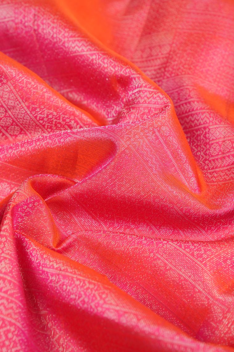 Strawberry Pink Soft Silk Saree with Silver Zari Floral Patterns view 4