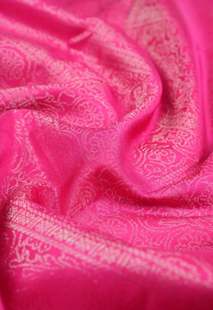 Hot Pink Soft Silk Saree with Silver Zari Floral Patterns