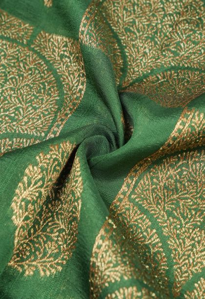 Basil Green Banaras Sarees with Copper Zari Buttis (small Dots Or Motifs)