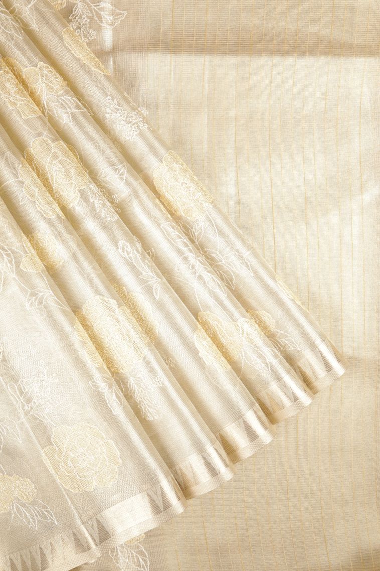 Gold Organza Saree with Without Zari Zari Floral Patterns view 1