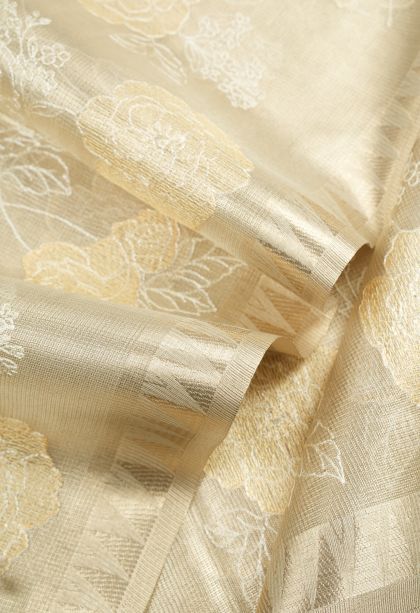 Gold Organza Saree with Without Zari Zari Floral Patterns