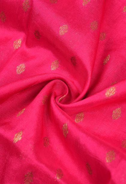 Hot Pink Banaras Sarees with Copper Zari Buttis (small Dots Or Motifs)